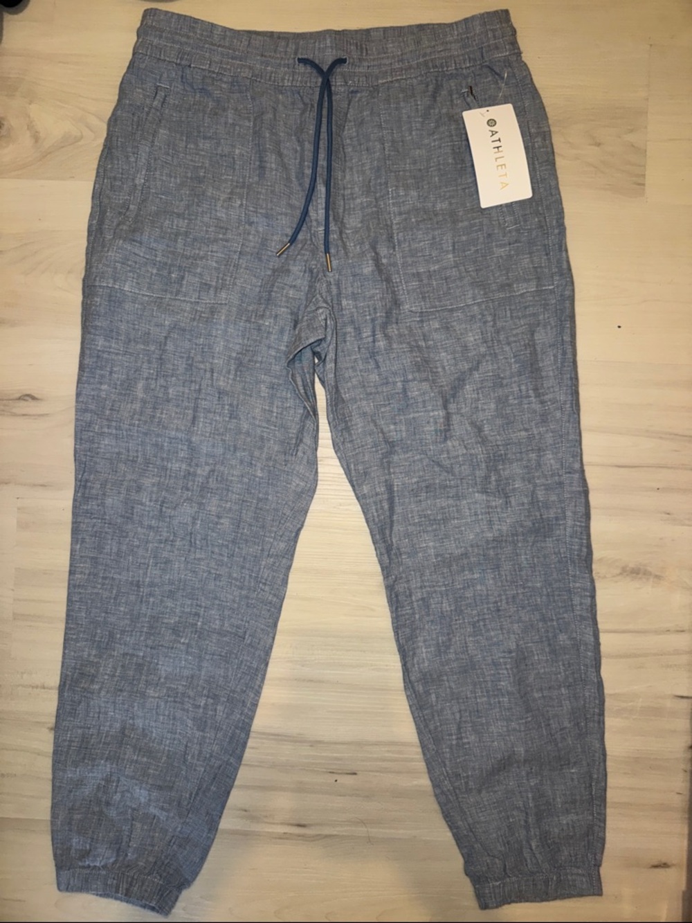 Athleta Retreat Linen Jogger Pant Size 12 NEW Blue 100% Linen - Picture 4 of 12
